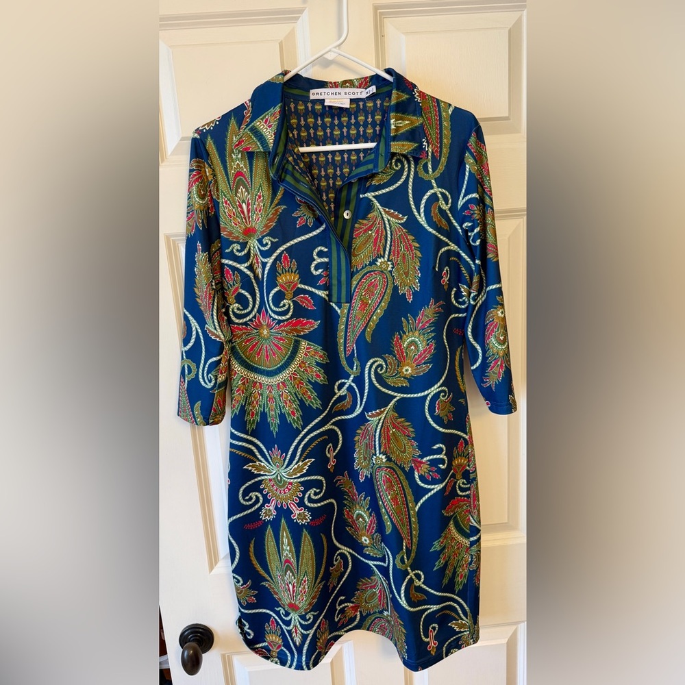 Gretchen Scott Designs Navy Tunic Dress with Multicolor Paisley Print